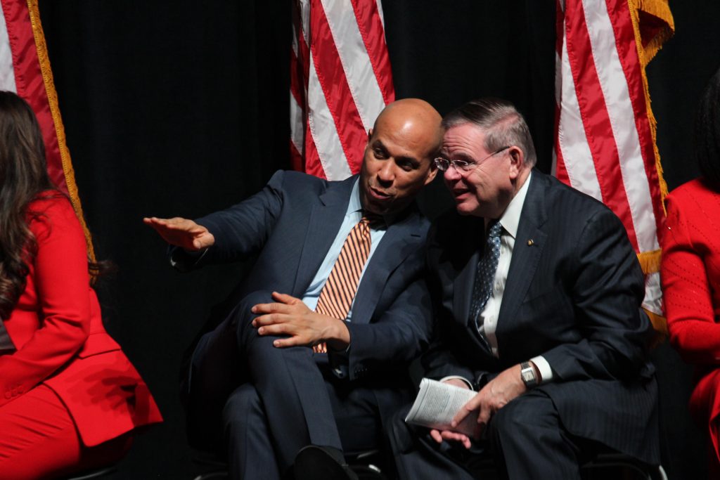 From left, U.S. Sens. Cory Booker and Robert Menendez. - DANIEL J. MUNOZ