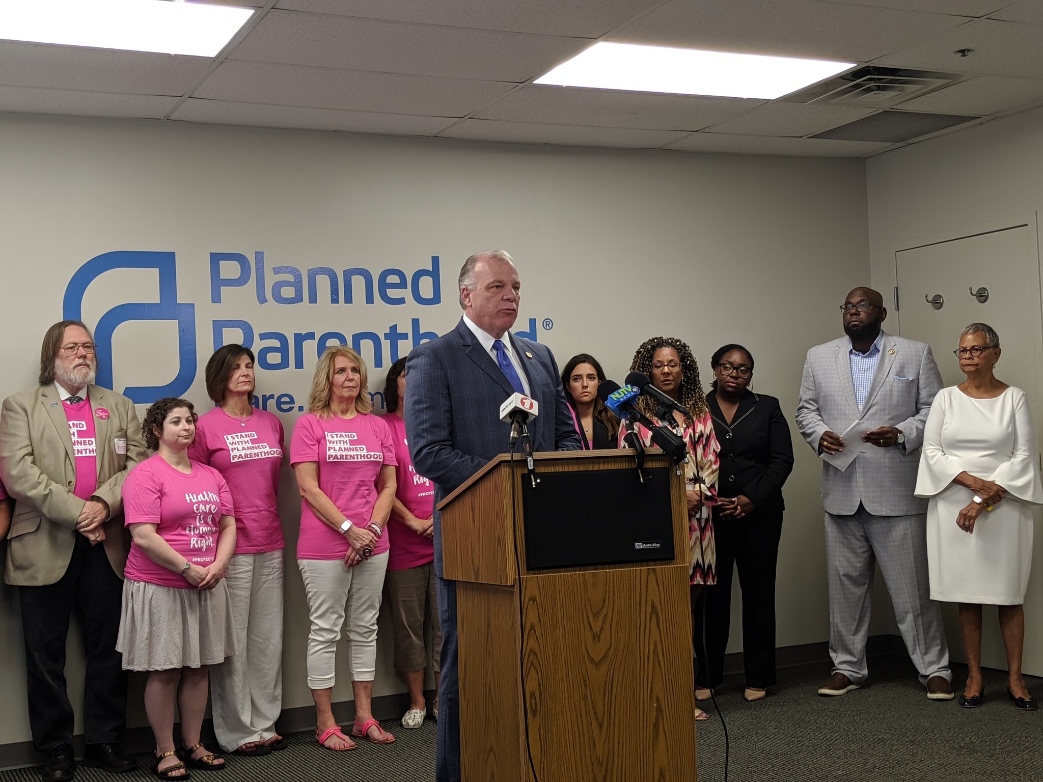 Senate President Stephen Sweeney speaks at the Planned Parenthood office in Trenton on Aug. 21, 2019.