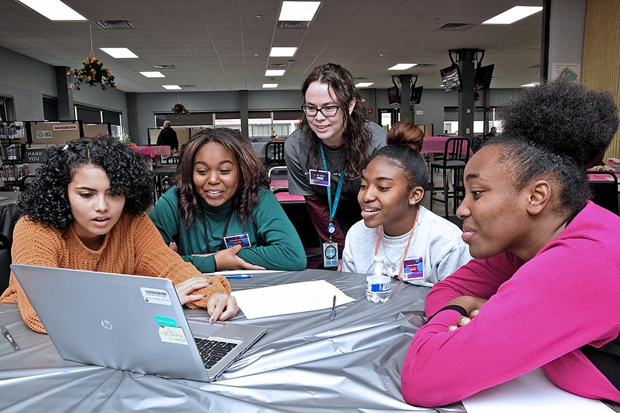 On Nov. 22, more than 100 Lockheed Martin employees volunteered during the Women in Engineering Day event at the Rotary and Mission System’s facility in Moorestown. This year, the annual event brought together 150 female high school students from more than 20 South Jersey and Philadelphia region schools. Here, students participate in an “hour of coding,” during which time they work as a team to solve difficult mathematical problems. - ROBERT O’NEIL
