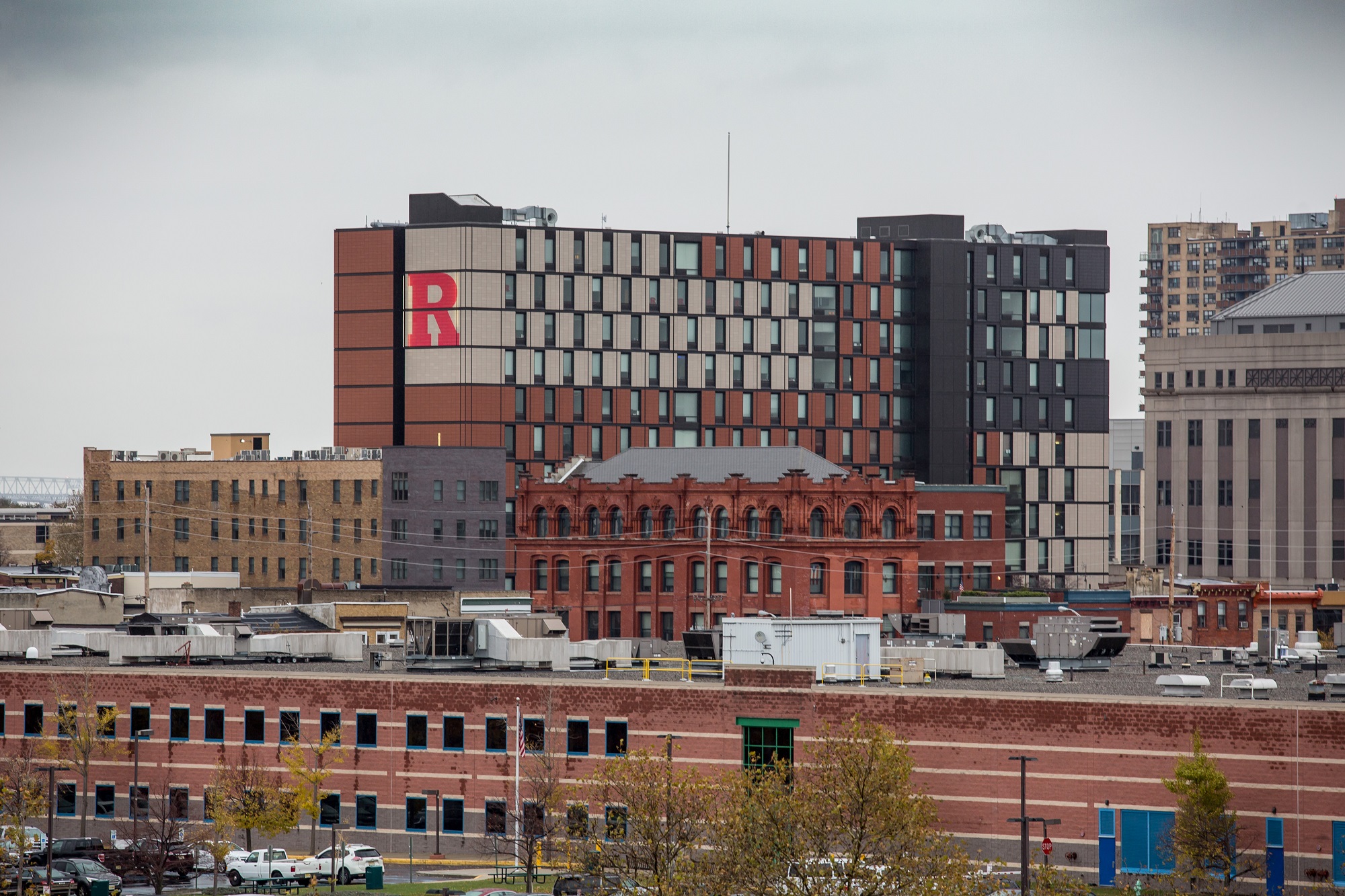 Rutgers University featured in the Camden skyline.
