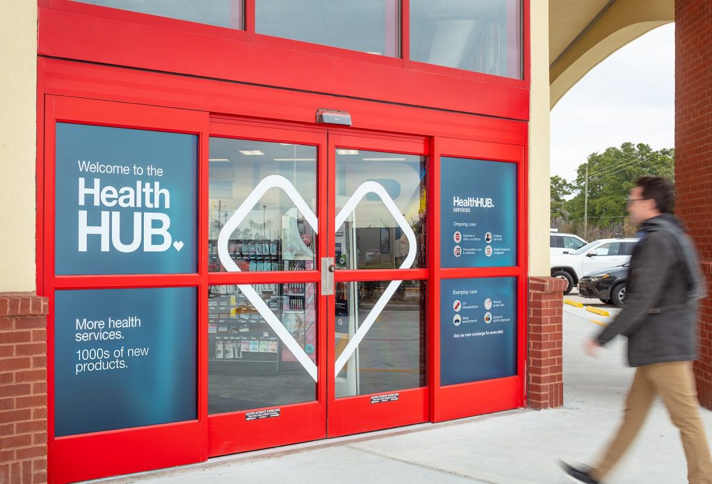 Exterior of HealthHUB location at CVS Pharmacy store.