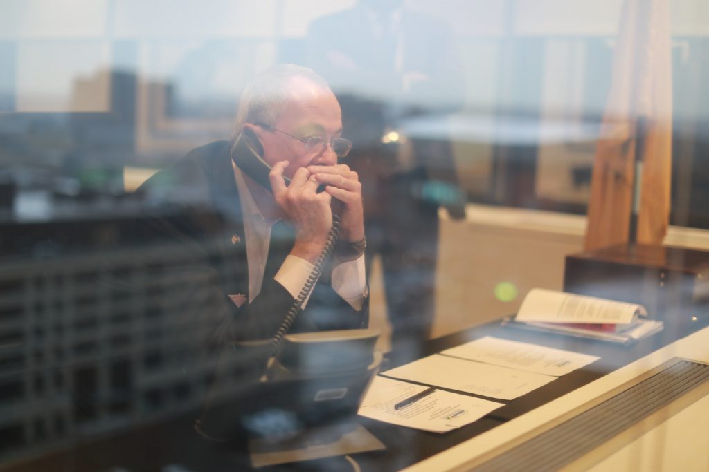 Gov. Phil Murphy holds conference calls on coronavirus updates with the department of health, school leaders, business community, and local and county officials on March 3, 2020.