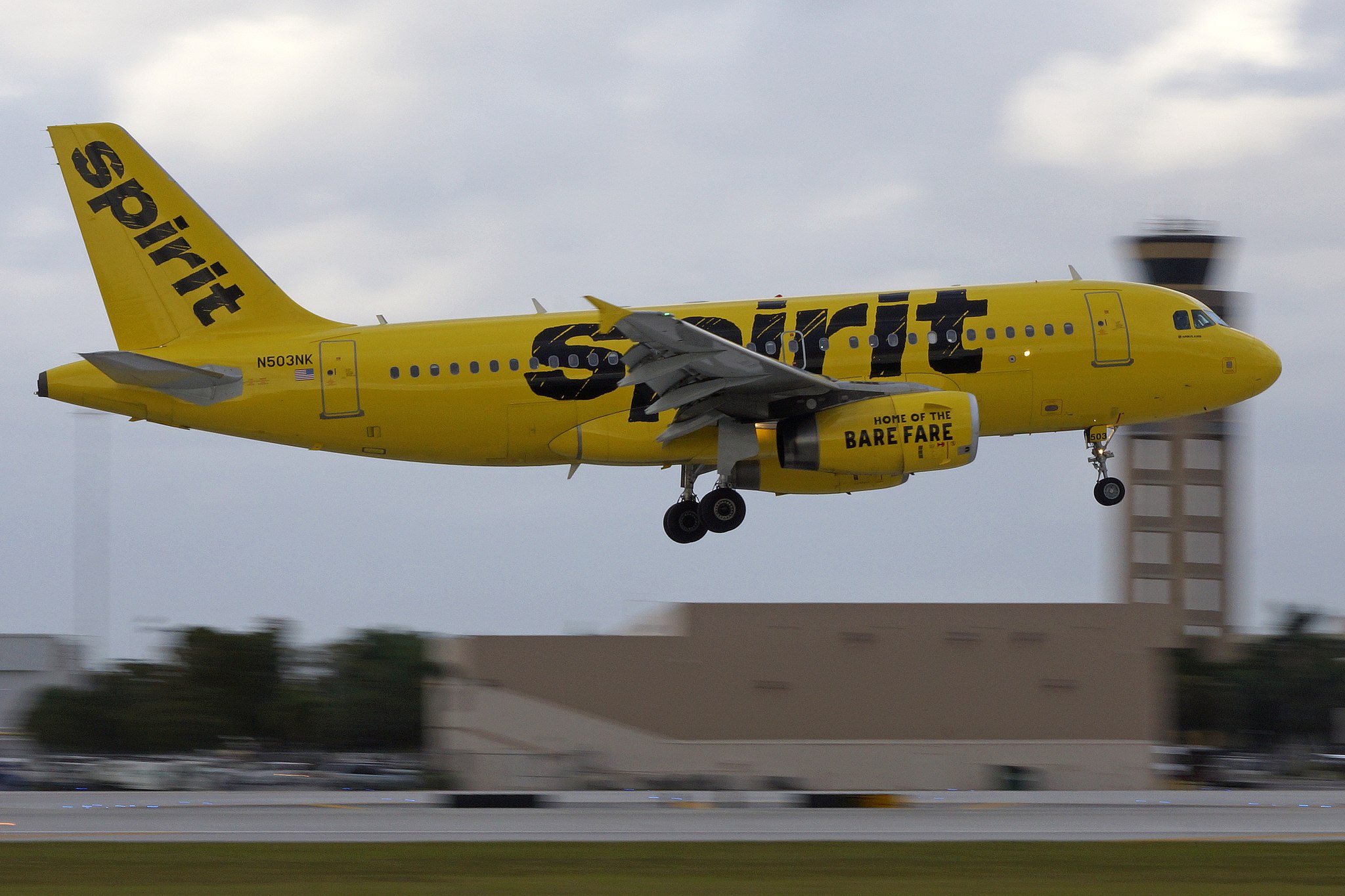 A Spirit Airlines plane take flight.