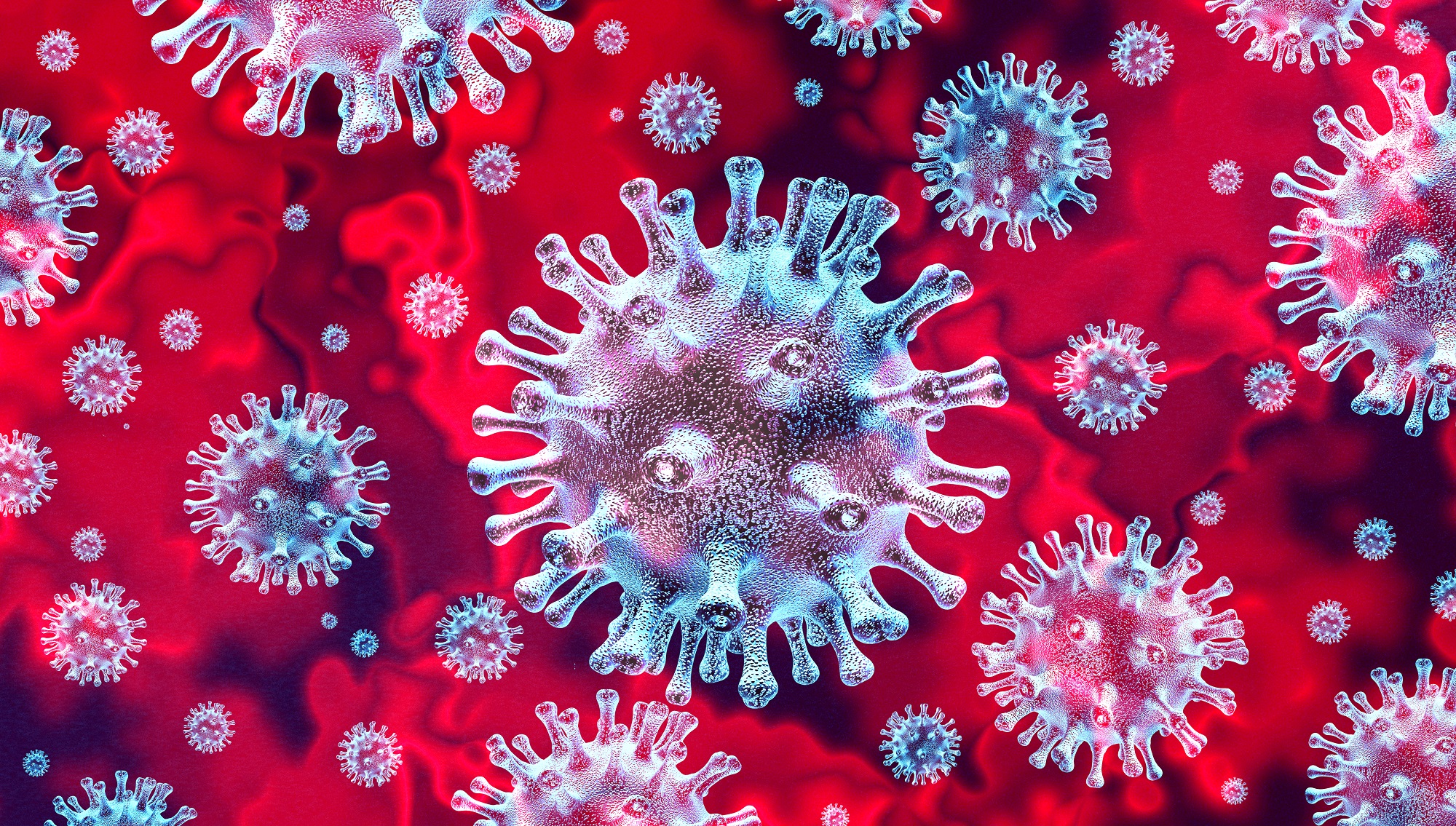 Coronavirus outbreak and coronaviruses influenza background as dangerous flu strain cases as a pandemic medical health risk concept with disease cells as a 3-D render