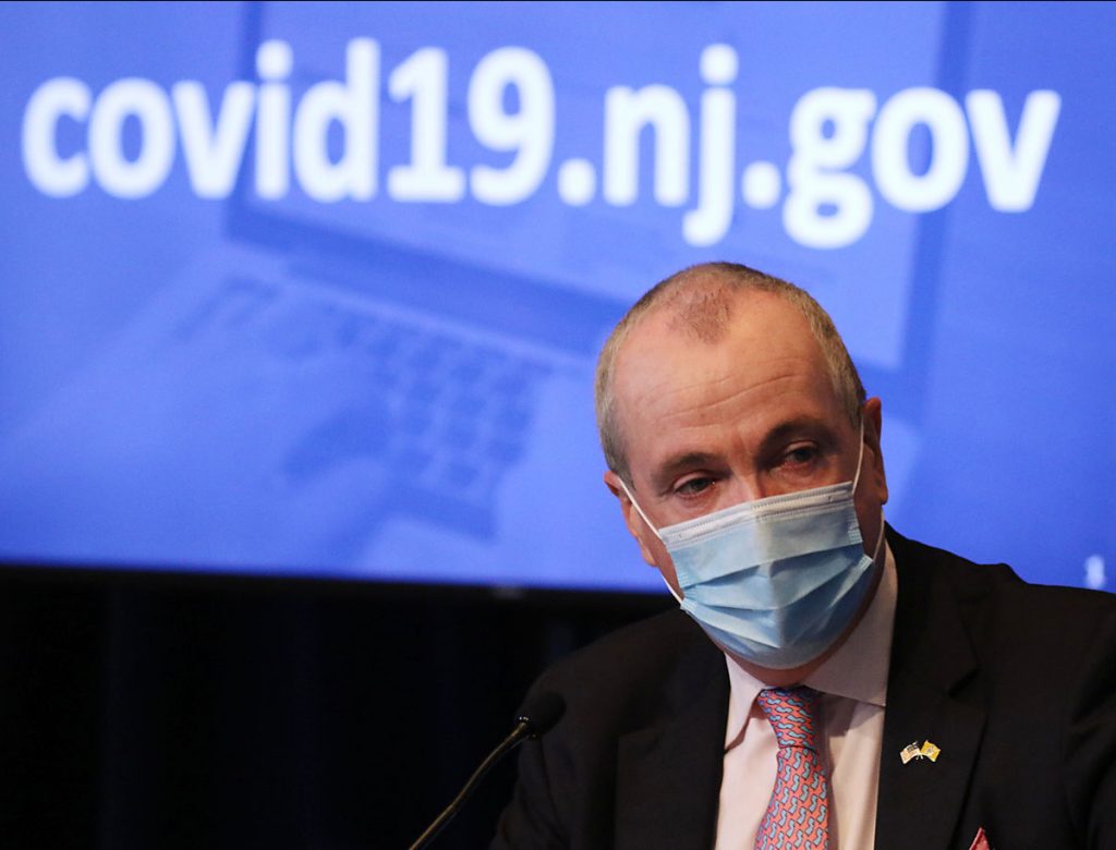 Gov. Phil Murphy during his daily COVID-10 press briefing at the the War Memorial in Trenton on May 19, 2020.