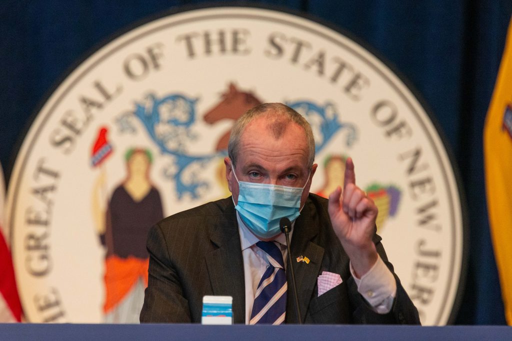 Gov. Phil Murphy at his May 28, 2020, COVID-19 press briefing at the War Memorial in Trenton.