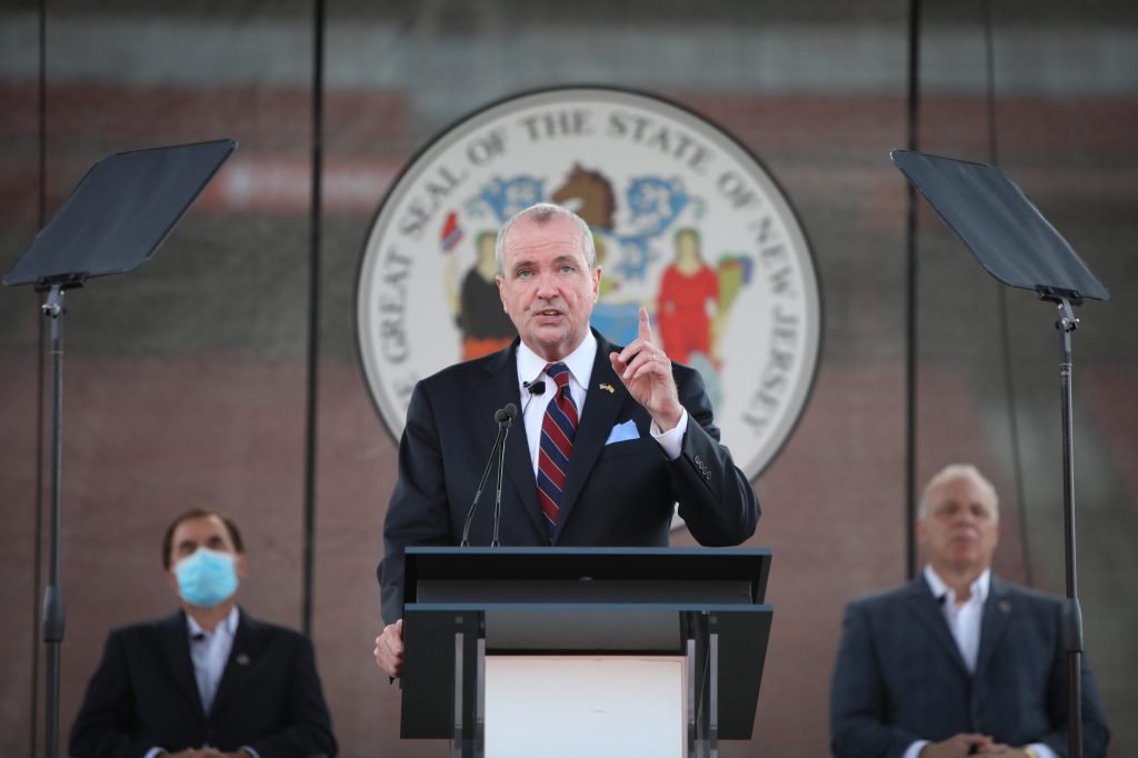 Gov. Phil Murphy delivers his revised Fiscal Year 2021 Budget Address at SHI stadium at Rutgers University in Piscataway on Aug. 25, 2020.
