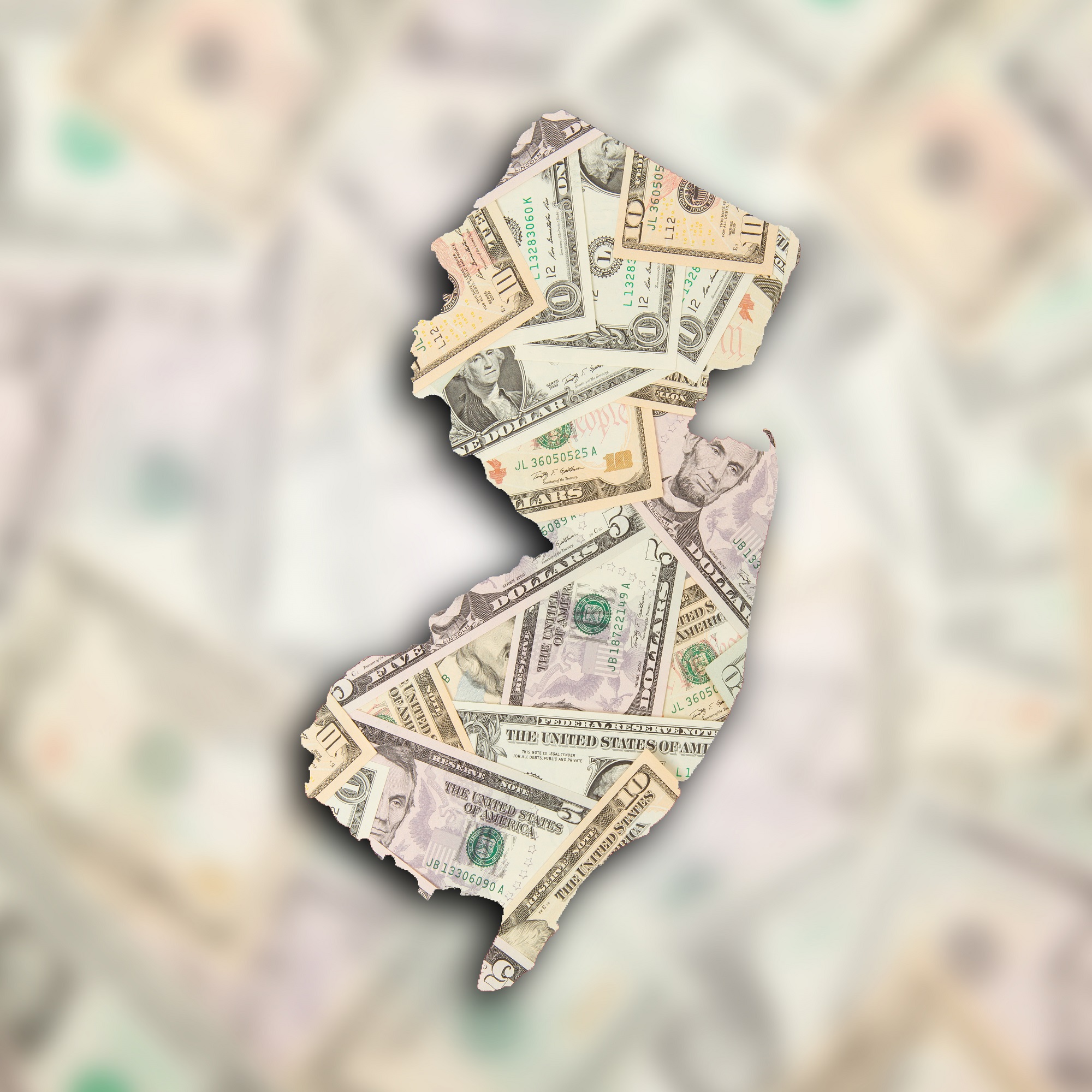 Map of New Jersey filled with US dollars