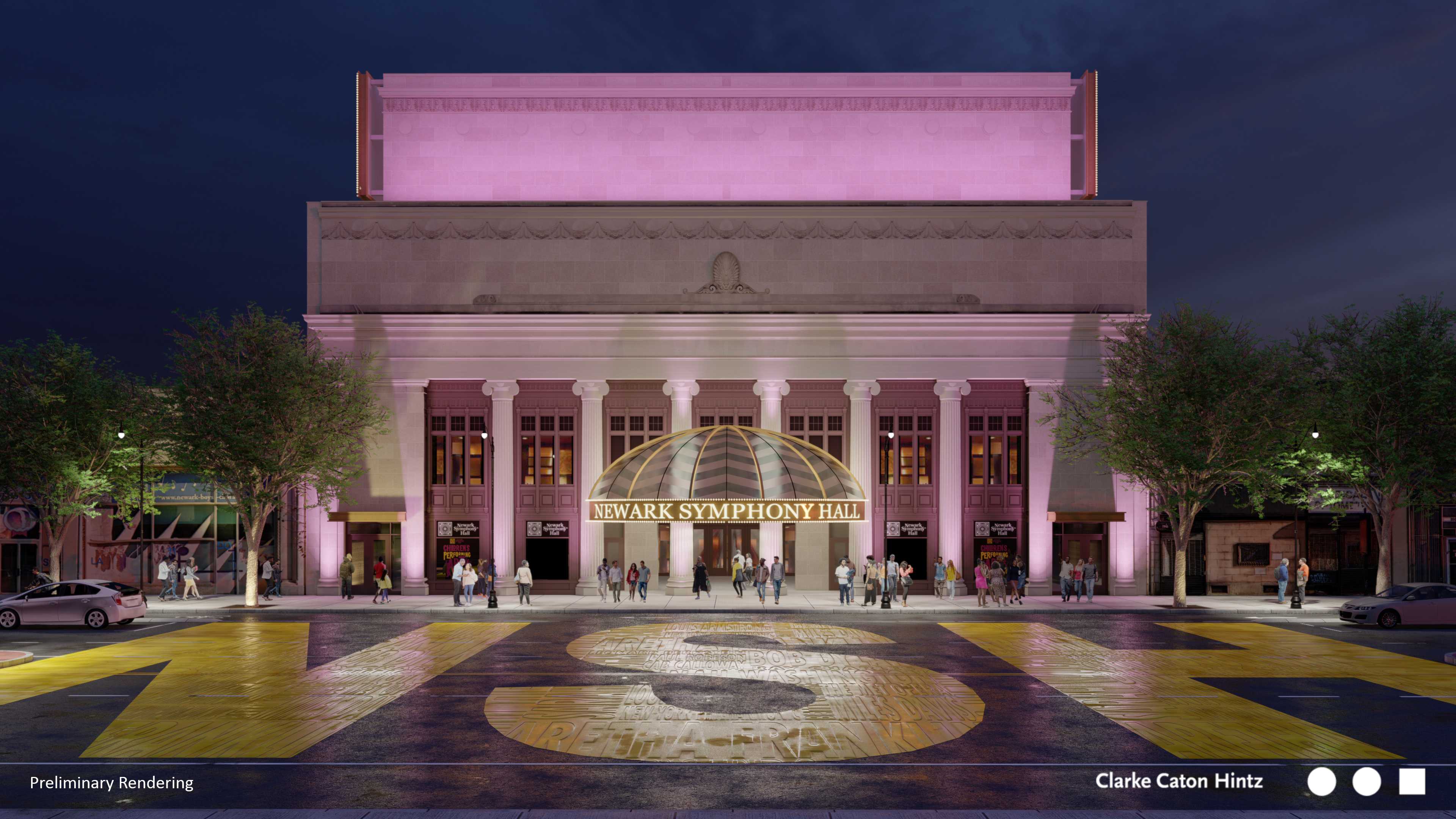 A rendering of the plaza planned for the front of Newark Symphony Hall on Broad St., released on May 5, 2021.