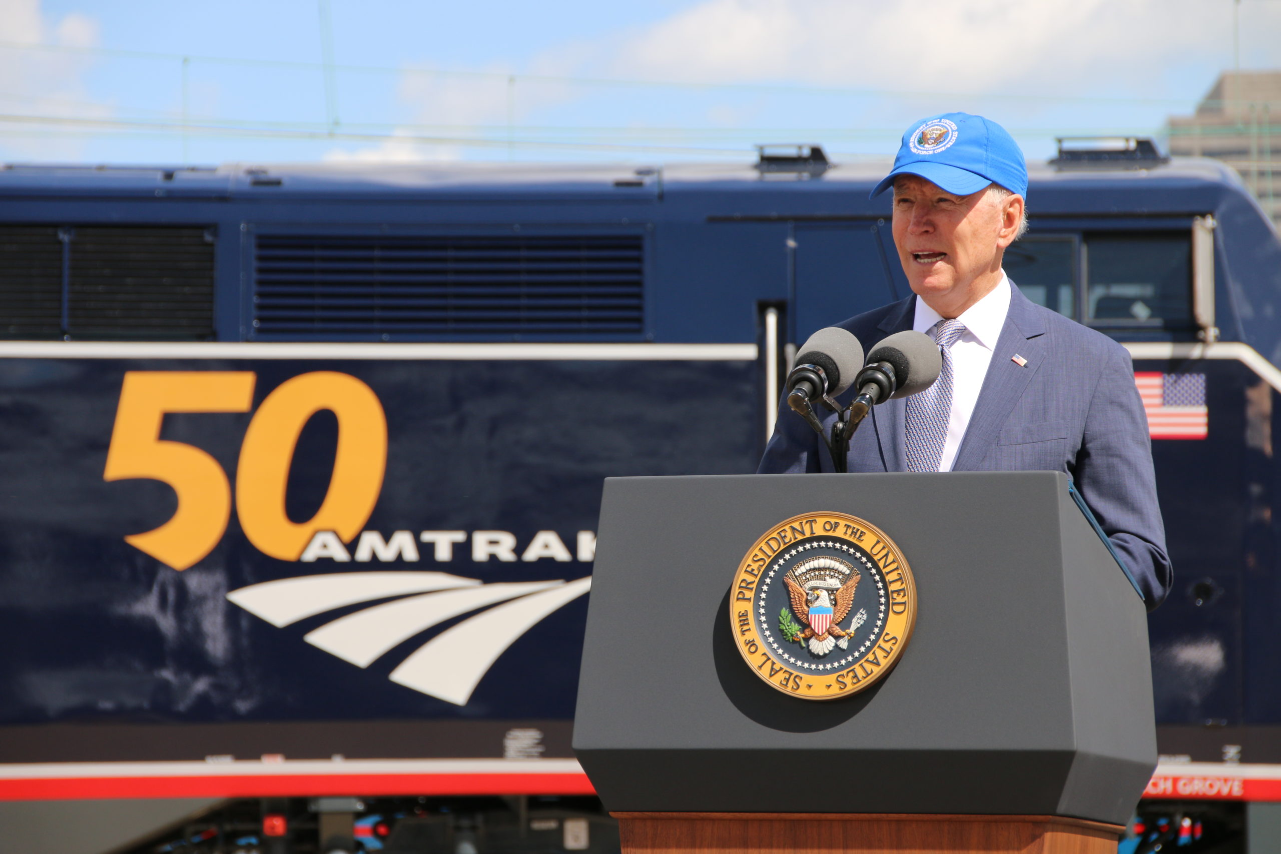 President Joe Biden at Amtrak's 50th anniversary celebration in Philadelphia on April 30, 2021.