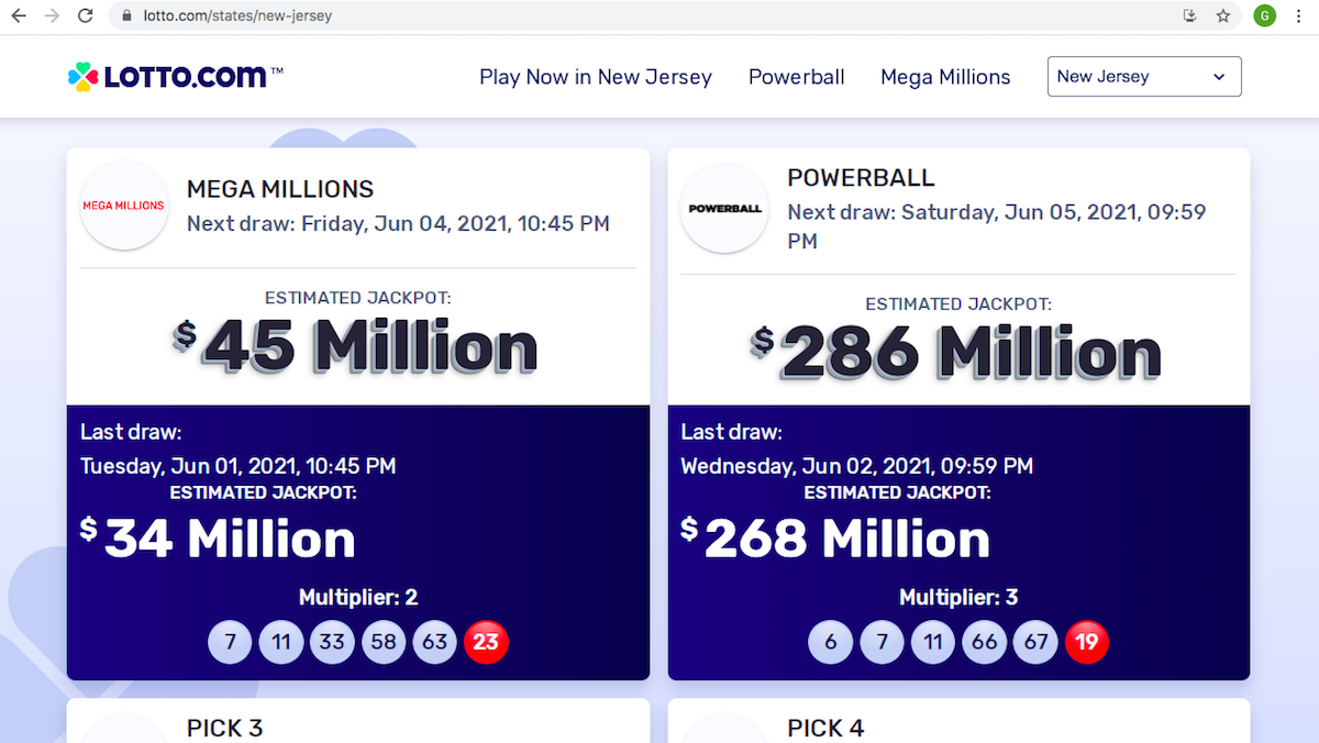 Screen shot of Lotto.com, the second licensed lottery courier in the country, based in Jersey City.