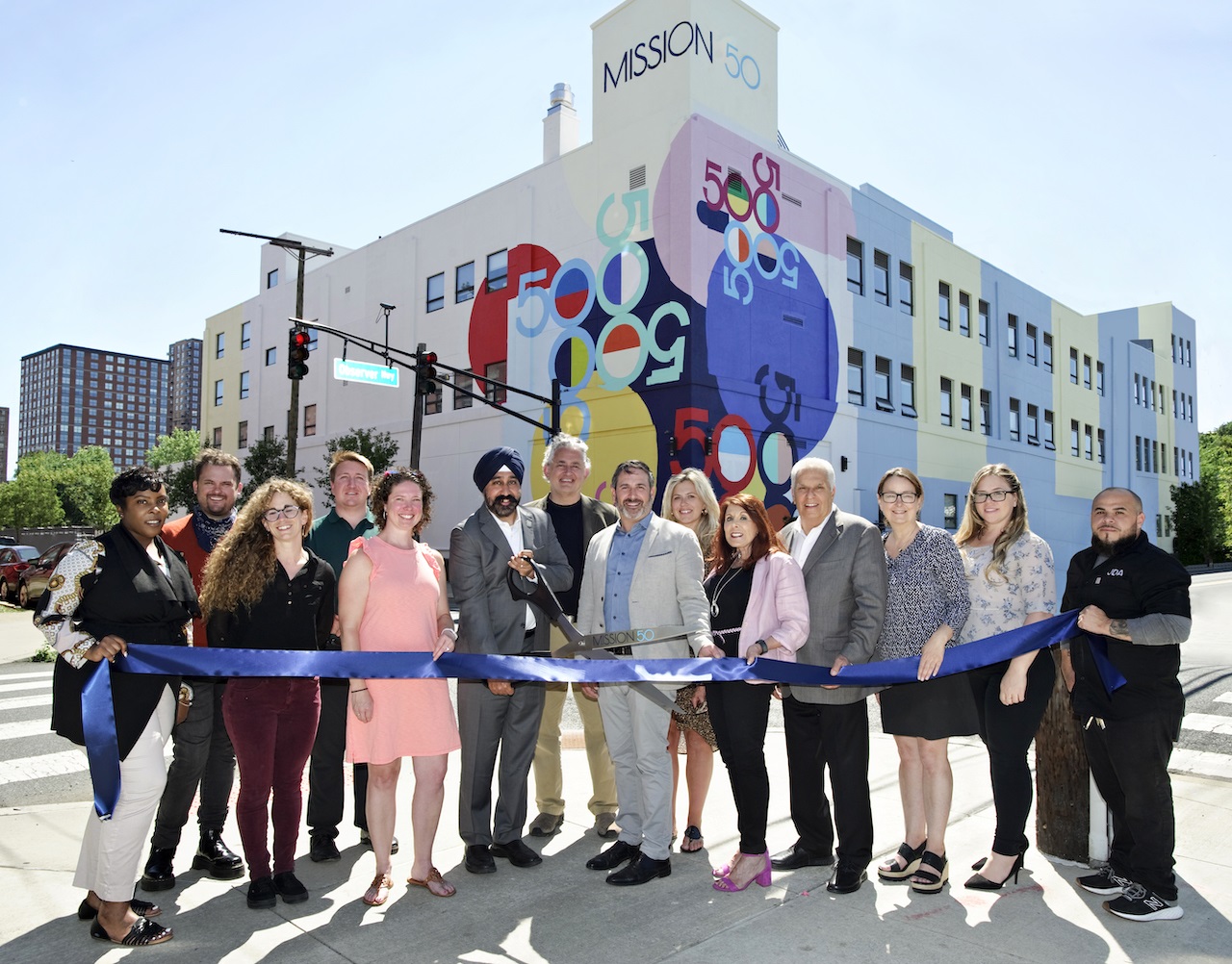 Local officials, key stakeholders, and staff attend the Mission 50 ribbon cutting ceremony in Hoboken on June 24, 2021, including Mayor Ravi Bhalla and Greg Dell’Aquila, CEO of JDA Group LLC. - MARIE PAPP