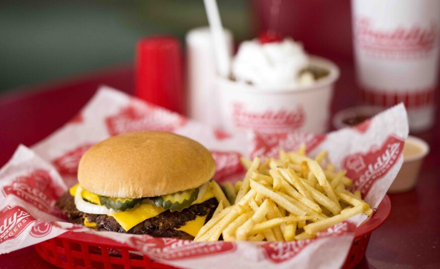 Freddy's Frozen Custard & Steakburgers is known for its signature cooked-to-order steakburgers, all-beef hot dogs, shoestring fries and freshly churned frozen custard.
