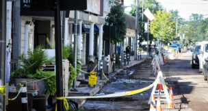 Flood-damaged downtown Millburn in the wake of Hurricane Ida.