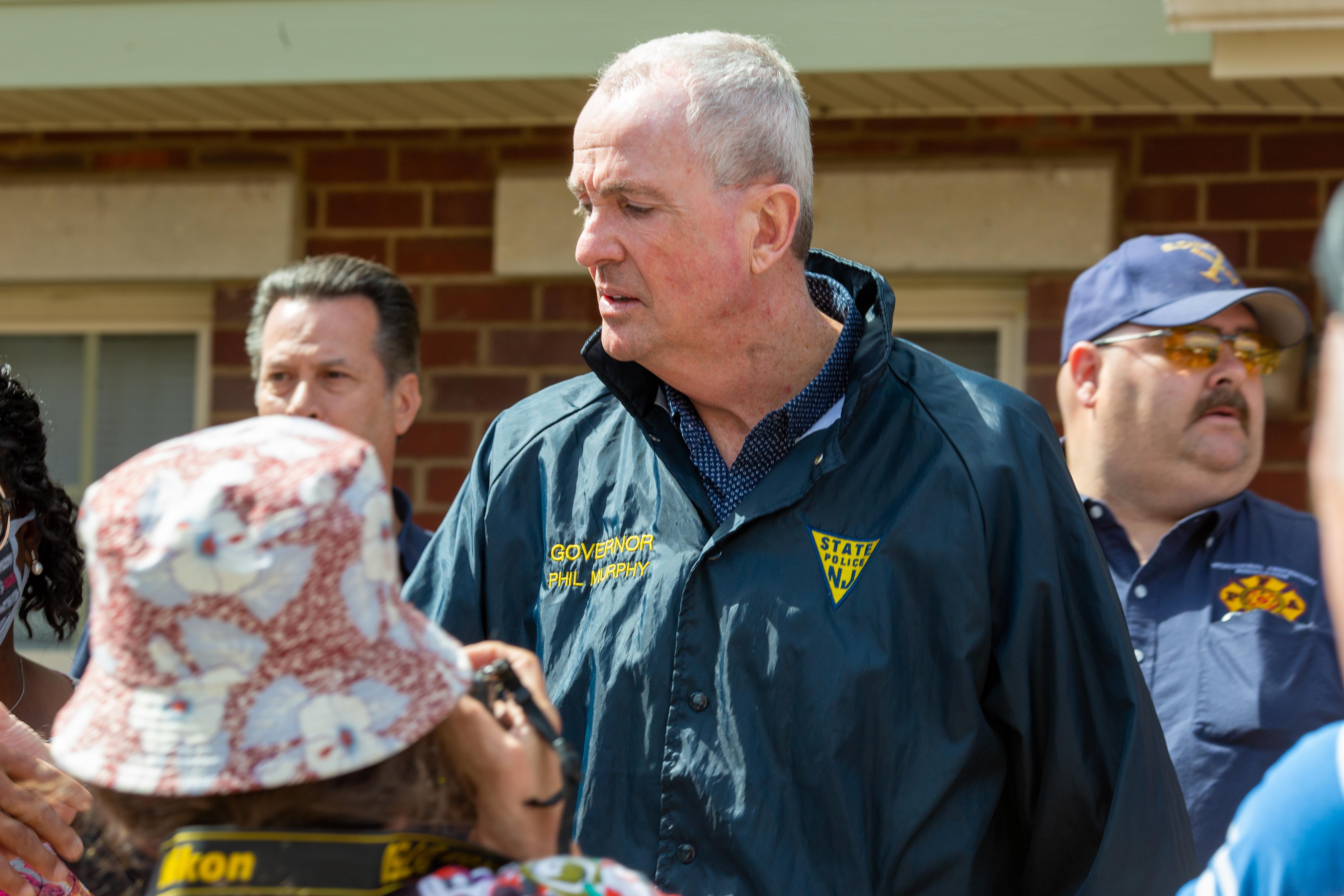 Gov. Phil Murphy tours flood-damaged neighborhoods in Union County on Sept. 3 following Hurricane Ida.