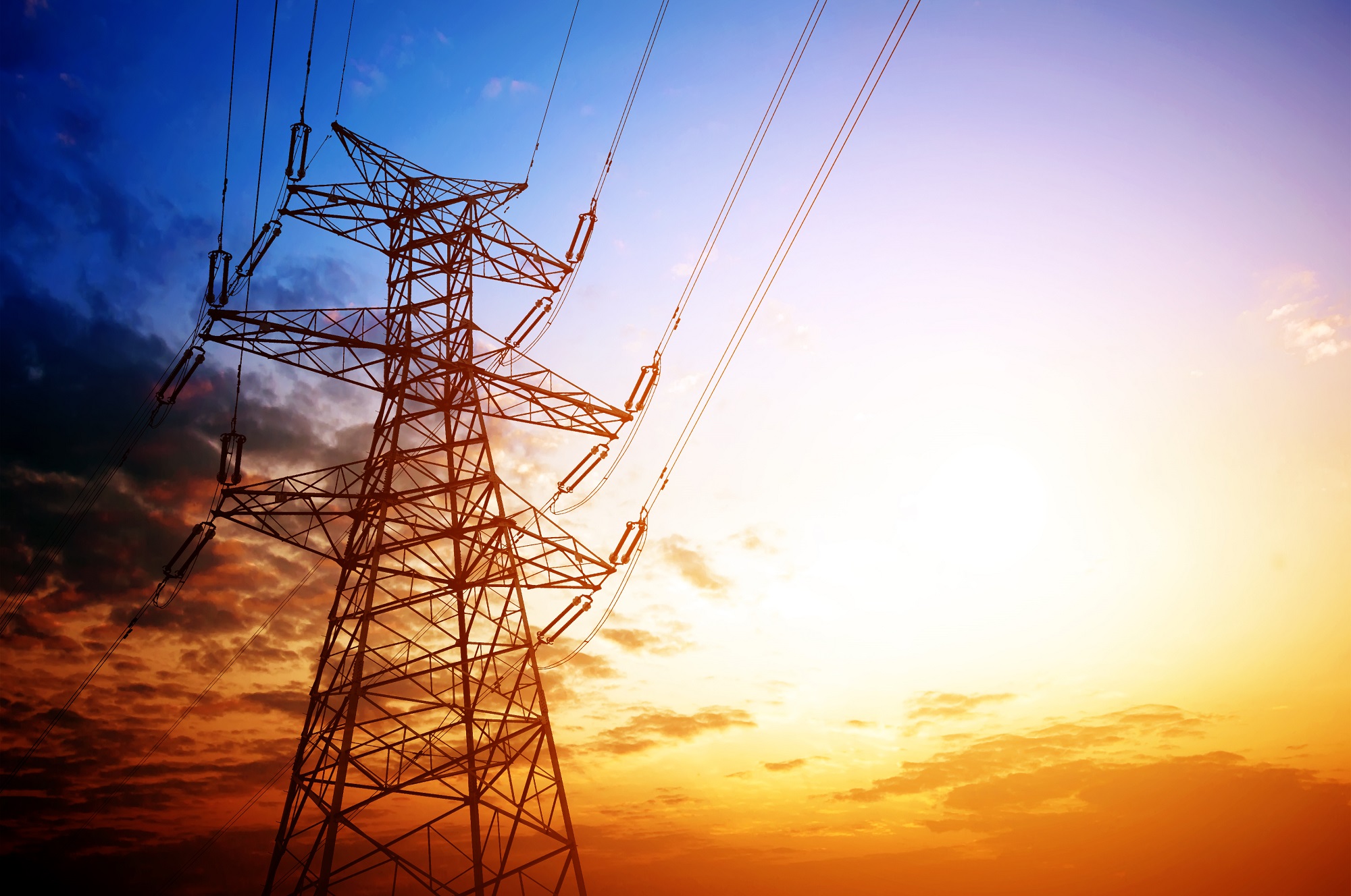 high voltage post.High-voltage tower sky background.