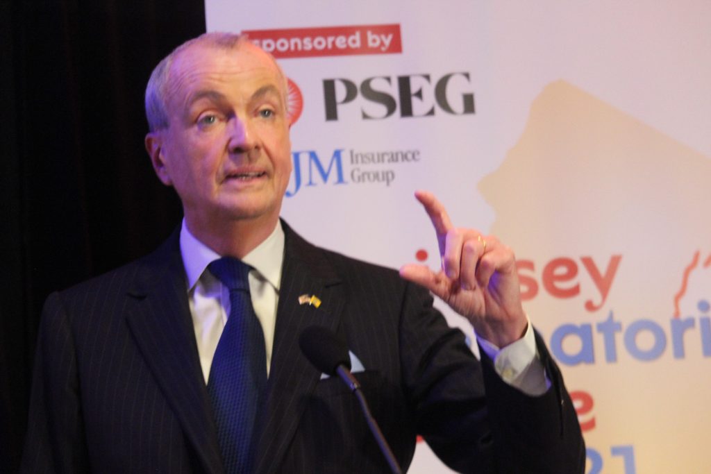 Gov. Phil Murphy makes a point during the Sept. 28 gubernatorial debate at New Jersey Performing Arts Center - DANIEL J. MUNOZ