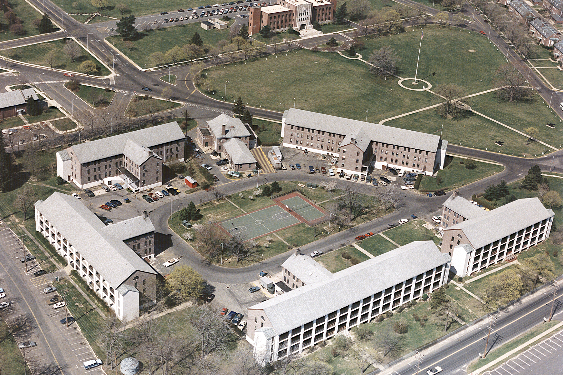 Aerial view of Barker Circle at Fort Monmouth.