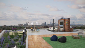 One of the amenity decks at The Rail at Red Bank from Denholtz Properties.
