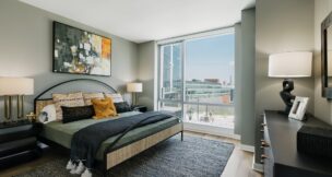 A bedroom at Haus 25 in Jersey City.