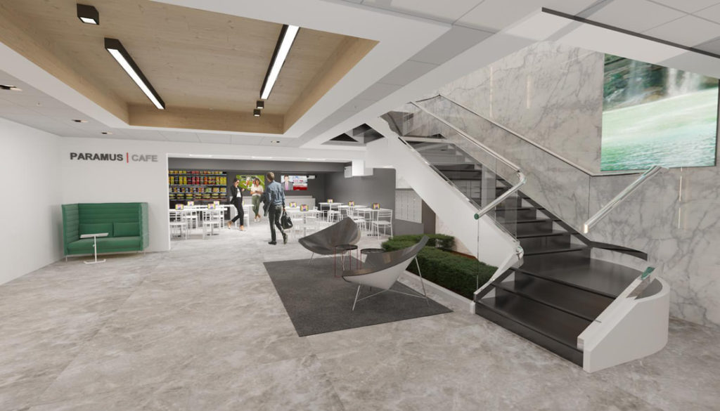 Among the new additions following renovations at the Paramus Corporate Center is a new café. CUSHMAN & WAKEFIELD