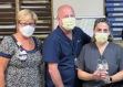 Jefferson Health’s Maria Giangiulio, a patient care technician on the 4-East/West units at Jefferson Stratford Hospital, was recently honored with a BEE Award for Extraordinary Caregivers. The Sewell resident was nominated (nominations come from patients, visitors, nurses, physicians and employees) for going “above and beyond” to assist her nursing colleagues during a patient’s end-of-life care. BEE honorees are non-nursing employees who work side-by-side with clinical nurses to improve the patient experience; the award complements the DAISY Award for Extraordinary Nurses. Here, from left, Senior Vice President & Chief Nursing Officer Helene Burns and Nurse Manager William Quick pose with Giangiulio and her BEE Award.
