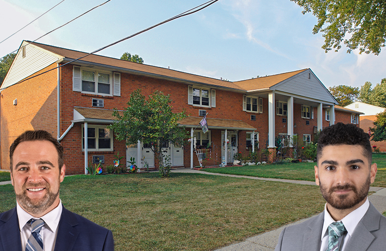 Hudson Atlantic Sales Associate Nicholas Favorito and Managing Partner Adam Sweibel pictured with Cornell Manor in Camden County's Stratford, which traded for $9.5 million.