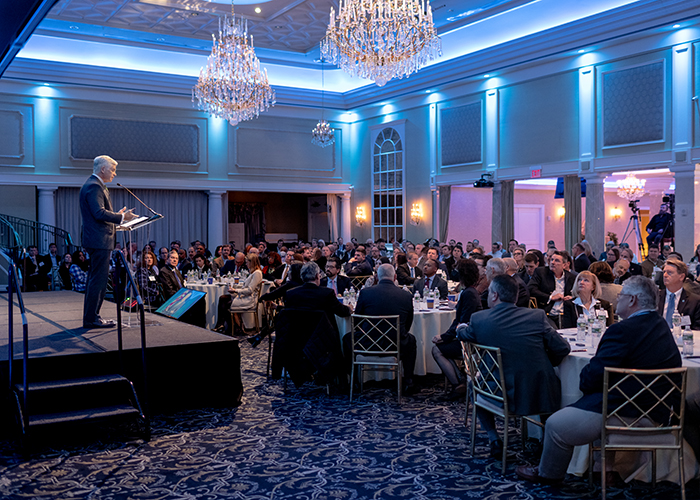 Patrick Harker, president of Federal Reserve Bank of Philadelphia, speaks to the crowd at the Economic Leadership Forum, held Jan. 20 in Somerset and presented by the New Jersey Bankers Association.