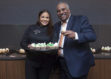 Tennille Ortiz, the founder of Cupcake Carraige, with Neil Wilcox, head of corporate responsibility for Fiserv, at the Back 2 Business awards ceremony.