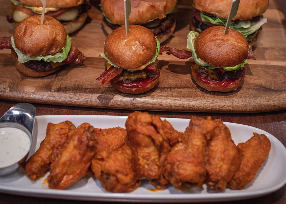 Chicken wings and hamburgers
