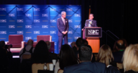 New Jersey Chamber of Commerce President and CEO Tom Bracken welcomes Gov. Phil Murphy to the stage at the 2023 ReNew Jersey Business Summit & Expo at Harrah's Atlantic City March 14, 2023.