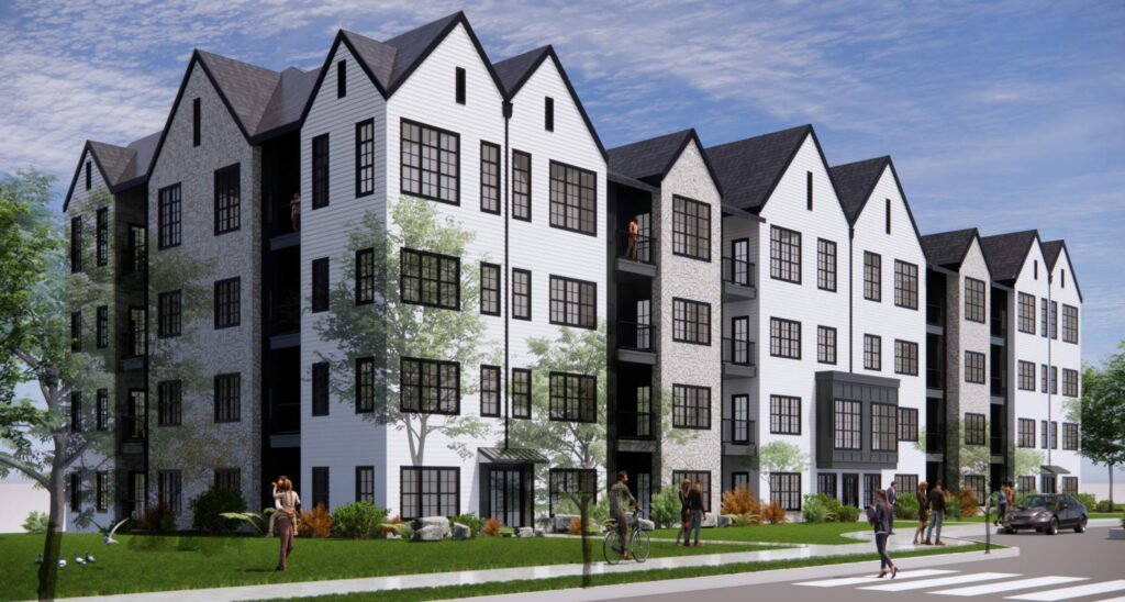 Valley View Park in East Hanover, the latest in KRE Group's Garden Collection, will feature five four-story buildings. - KRE GROUP -