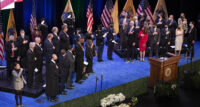 Gov. Phil Murphy and Lt. Gov. Sheila Oliver took the oath of office, administered by New Jersey Supreme Court Justice Stuart Rabner, at the War Memorial in Trenton on Jan. 18, 2022.