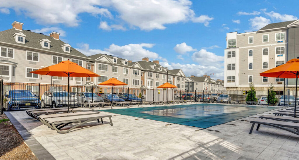The outdoor pool at Solo at North Bergen. - DENHOLTZ PROPERTIES