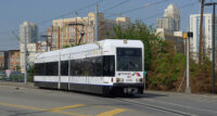 A Hudson-Bergen Light Rail train in Jersey City