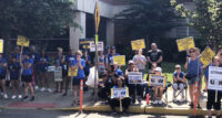 Robert Wood Johnson University Hospital (RWJUH) nurses – who are members of United Steelworkers Local 4-200 – hold a press conference and rally outside RWJUH in New Brunswick on Sept. 5, 2023. More than 1,700 nurses remain on the picket line as the situation remains unresolved and tense.
