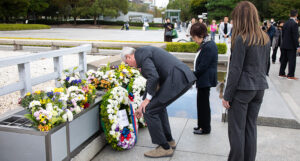 Gov. Phil Murphy and First Lady Tammy Murphy, along with the rest of the delegation from New Jersey, placed a a wreath at the Hiroshima Peace Memorial Park.