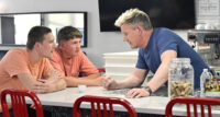 Celebrity chef Gordon Ramsay, host of the Fox TV show “Kitchen Nightmares,” talks with Vito and Vincent Gigante, whose family owns Da Mimmo in Dumont.