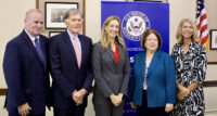 State business groups are endorsing a bipartisan bill – the Expanding Access to High-Impact Tutoring Act, which was introduced in June by Rep. Mikie Sherrill, D-NJ-11th District. From left: Peter Connolly, CEO of the New Jersey Manufacturing Extension Program; Tom Bracken, president and CEO of the New Jersey Chamber of Commerce; Sherrill; Sen. Linda Greenstein, D-14th District; and Michele Siekerka, president and CEO of the New Jersey Business & Industry Association.