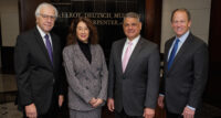 From left, Joseph LaSala, Lucille Karp, Gerald Carozza Jr. and Michael Marone. Marone is co-managing partner of McElroy Deutsch with Edward Deutsch and they, along with LaSala, are the firm's executive committee; Karp is partner and general counsel at the firm. - MCELROY DEUTSCH