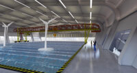 A rendering for Rutgers Net-Zero Wind Energy Test, or WET, Center. The facility will allow researchers to test wind turbines designed to float in the deep ocean. - THE S/L/A/M COLLABORATIVE