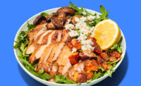 Founded in 2006, Just Salad is known for its customizable salads, wraps and warm bowls, as well as its seasonal options and “Earth Friendly” meals featuring salads with low-carbon footprints. Shown is the Warm Chicken Goat Cheese Bowl.