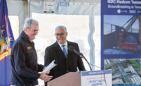 Gov. Phil Murphy and Gateway Development Commission CEO Kris Kolluri attend a groundbreaking ceremony Nov. 30, 2023, to mark the beginning of construction for Gateway Development Commission’s Tonnelle Avenue Bridge and Utility Relocation Project.