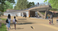 The state is beginning work on a new visitor center for Washington Crossing State Park. Shown here is a rendering of the future view of the center from the Washington Crossing pedestrian bridge.
