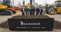 Kushner hosted state and local municipal officials and other dignitaries March 27, 2024, to break ground on a $130 million mixed-use residential and retail development in Long Branch. The project is poised to infuse new vitality into the city's Lower Broadway corridor, delivering 299 rental residences and upscale amenities, along with a highly anticipated SuperFresh grocery market and neighborhood café. From left: Michael Sommer, chief development officer, Kushner; Long Branch Mayor John Pallone; state Sen. Vin Gopal; Nicole Kushner Meyer, president, Kushner; Laurent Morali, CEO, Kushner; and Hams Tripathi, vice president - Development and Construction, Kushner. - PROVIDED BY KUSHNER