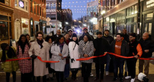 Officials, stakeholders and community members, along with recipients of Newark's Retail Reactivation Program, were out Feb. 29, 2024, to celebrate the installation of festival lights on Halsey Street. -PROVIDED INVEST NEWARK