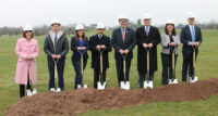 Attending the groundbreaking ceremony for the $23 million expansion of facilities at Somerset County Vocational & Technical Schools are (from left) Assemblywoman Michele Matsikoudis, R-21st District; Somerset County Commissioner Douglas Singleterry; Commissioner Deputy Director Sara Sooy; SCVTS Superintendent of Schools Rob Presuto; Assemblyman Roy Freiman, D-16th District; SCVTS Board of Education Vice President Adam Beder; SCVTS Board of Education Member Lily Wong; and SCVTS Board of Education Member Matthew Loper.