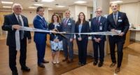 Guests gather to cut the ribbon dedicating new Medical Behavioral Specialty Unit at Monmouth Medical Center Southern Campus (MMCSC). From left: Lakewood Mayor Raymond Coles; Mark Manigan, president and CEO, RWJBarnabas Health, Nicole Powasnick, chief nursing officer, Barnabas Health Behavioral Health; Dr. Phil Passes, Chief Administrative Officer, MMC/MMCSC; Mabel Laforgia, vice president, Patient Care Services, MMCSC; Dr. Frank Ghinassi, senior vice president of Behavioral Health Services of RWJBarnabas Health, and president and CEO of Rutgers University Behavioral Health Care; and Eric Carney, president and CEO, MMC/MMCSC.