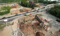 Shoring work on the eastern side of the Tonnelle Avenue Project in North Bergen, where a new roadway bridge will carry Tonnelle Avenue over the new tunnel’s portal.