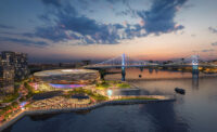 The New Jersey Economic Development Authority released a rendering of the proposed venue to house the Philadelphia 76ers in Camden as part of an effort to bring the team to New Jersey.